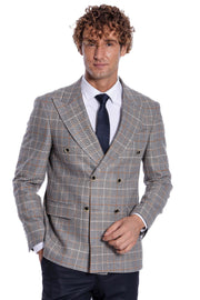 Double Breasted Checked Anthracite Men Blazer - Wessi