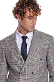 Double Breasted Checked Anthracite Men Blazer - Wessi