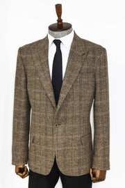 Herringbone Slim Fit Wool Brown Men Blazer - Wessi