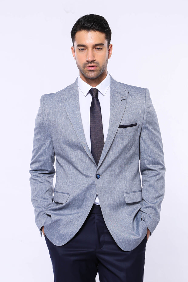 Slim-Fit Peak Lapel Blue Jacket - Wessi