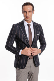 Striped Dark Grey Slim-Fit Blazer - Wessi