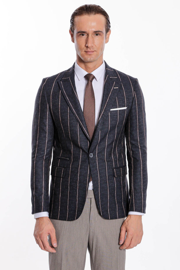 Striped Dark Grey Slim-Fit Blazer - Wessi