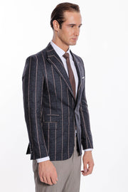 Striped Dark Grey Slim-Fit Blazer - Wessi