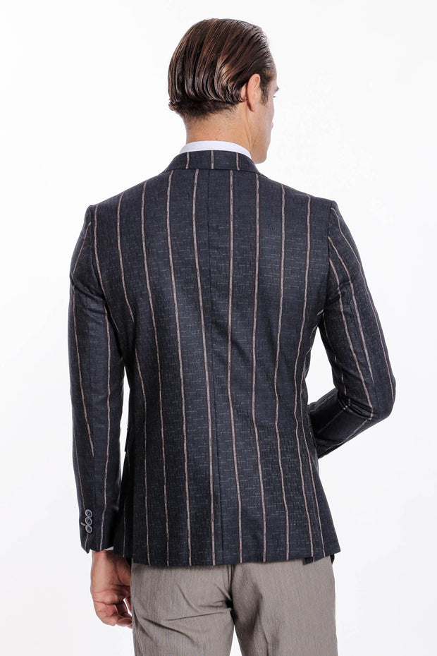 Striped Dark Grey Slim-Fit Blazer - Wessi