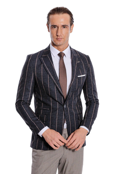 Striped Dark Grey Slim-Fit Blazer - Wessi