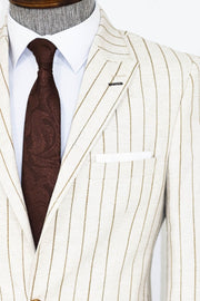 Striped Peak Lapel Beige Sport Jacket - Wessi