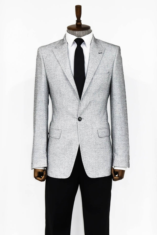 Patterned Slim Fit Grey Men Blazer - Wessi