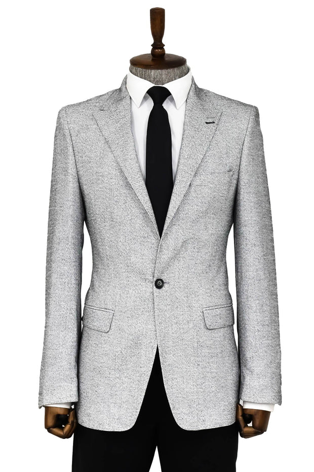 Patterned Slim Fit Grey Men Blazer - Wessi