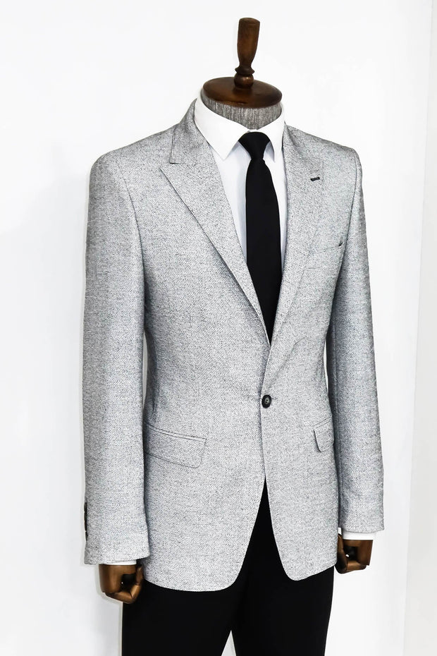 Patterned Slim Fit Grey Men Blazer - Wessi