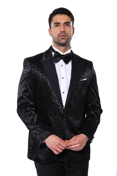 Black Floral Patterned Party Men's Blazer - Wessi