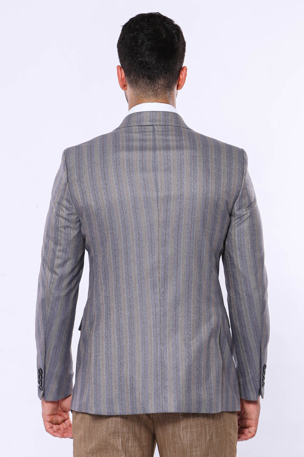 Striped Slim Fit Men Grey Blazer - Wessi