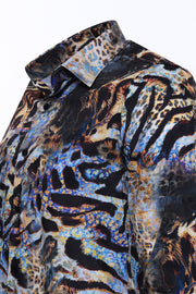 Leopard Pattern Slim Fit Long Sleeves Multicolor Men Shirt - Wessi