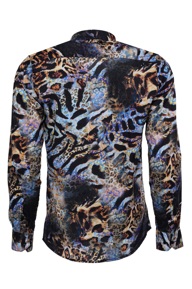 Leopard Pattern Slim Fit Long Sleeves Multicolor Men Shirt - Wessi