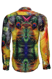 Peacock Pattern Long Sleeves Multicolor Men Shirt - Wessi