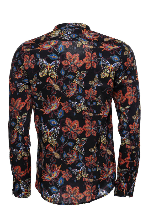 Tiger Patterned Slim Fit Long Sleeves Black Men Shirt - Wessi