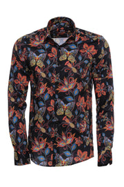 Tiger Patterned Slim Fit Long Sleeves Black Men Shirt - Wessi