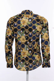 Colorful Floral Patterned Slim Fit Long Sleeves Navy Blue Men Shirt - Wessi