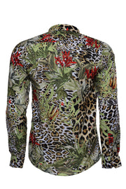 Tiger Patterned Slim Fit Long Sleeves Multicolor Men Shirt - Wessi