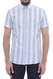 Striped Short Sleeves Men Blue Shirt - Wessi