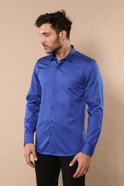 Cotton Satin Slim Fit Blue Men Shirt - Wessi