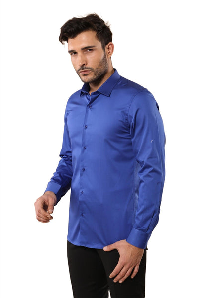 Cotton Satin Slim Fit Blue Men Shirt - Wessi