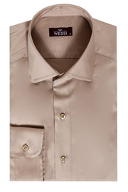 Cotton Satin Plain Long Sleeves Slim Fit Beige Men Shirt - Wessi