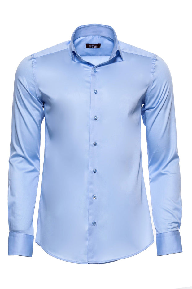 Cotton Satin Sky Blue Men Shirt - Wessi