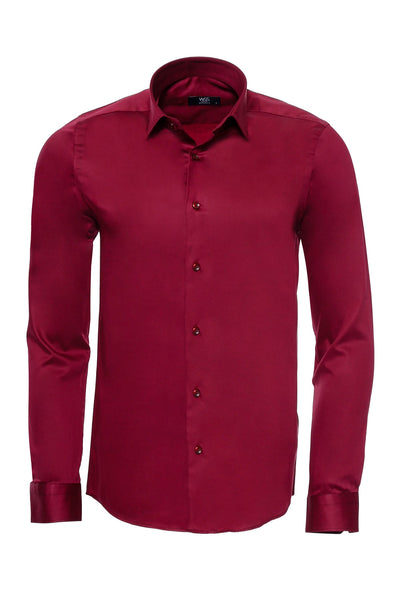 Slim Fit Long Sleeve Burgundy Men Shirt - Wessi