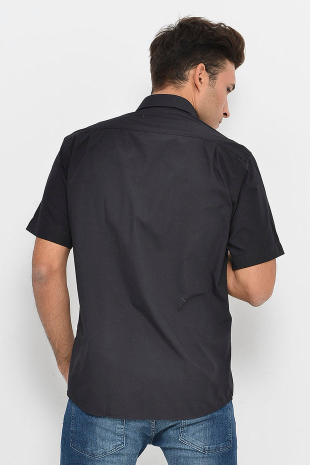 Plain Short Sleeves Black Men Shirt - Wessi