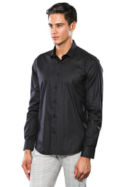 Plain Slim Fit Black Men Shirt - Wessi