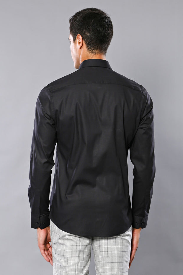 Plain Slim Fit Black Men Shirt - Wessi