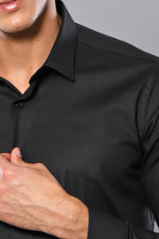 Plain Slim Fit Black Men Shirt - Wessi