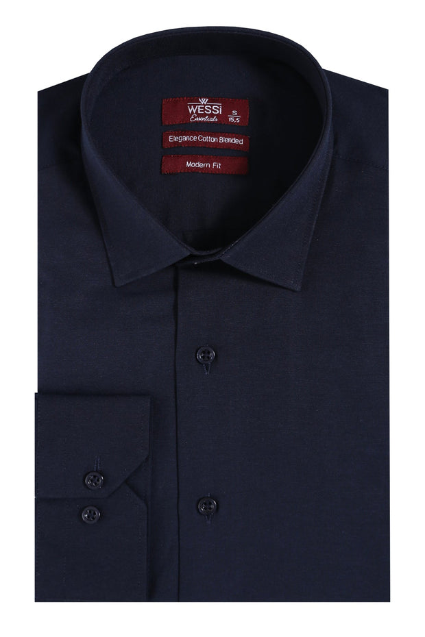 Plain Long Sleeves Regular Fit Navy Blue Men Shirt - Wessi