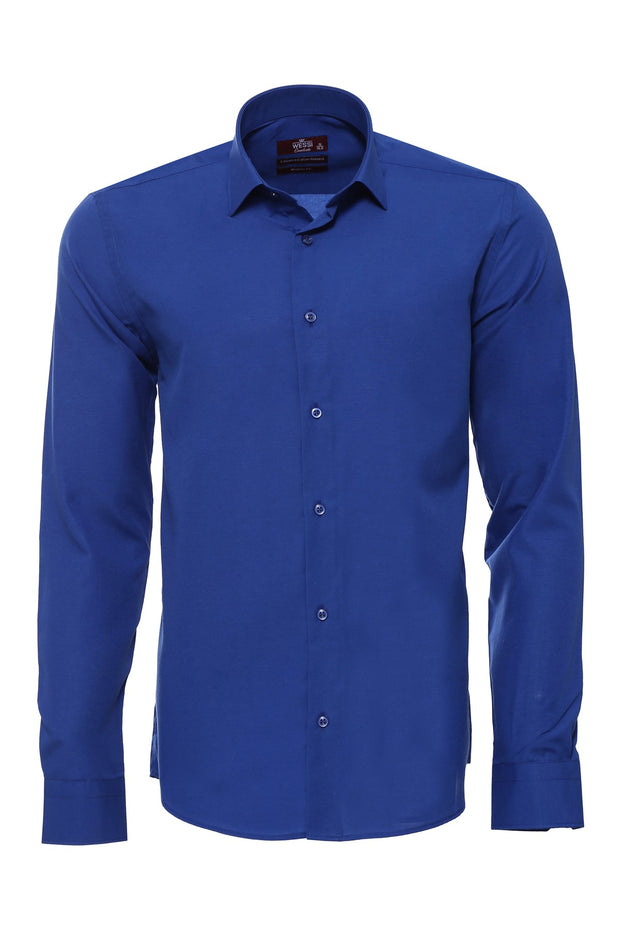 Plain Long Sleeves Indigo Blue Men Shirt - Wessi