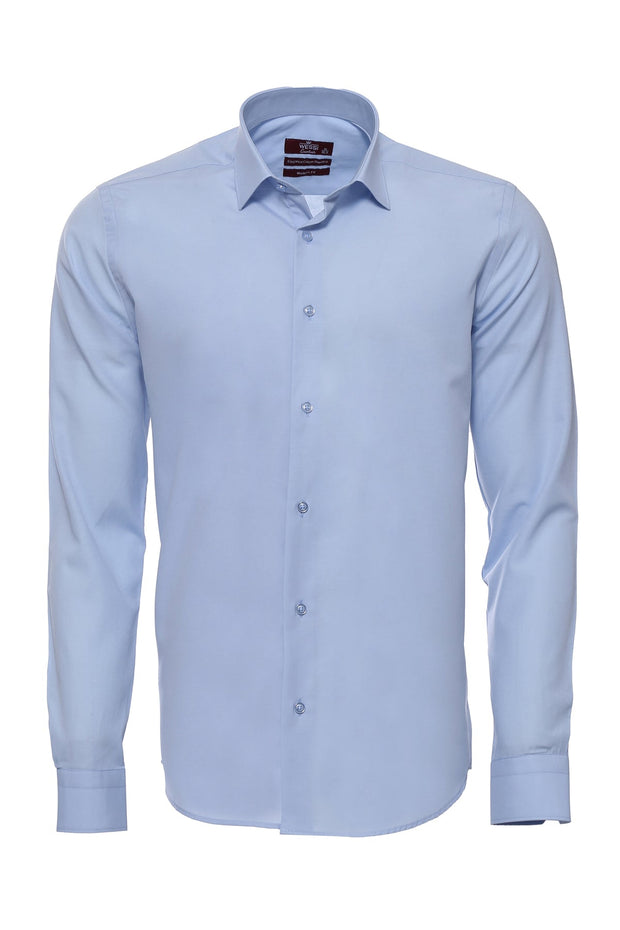 Sky Blue Plain Long Sleeves Regular Fit Shirt - Wessi