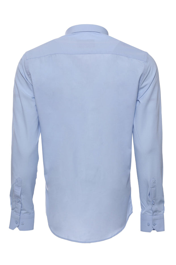 Sky Blue Plain Long Sleeves Regular Fit Shirt - Wessi