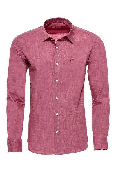 Slim Fit Burgundy Long Sleeve Men's Shirt - Wessi