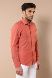 Plain Slim Fit Long Sleeves Salmon Color Men Shirt - Wessi