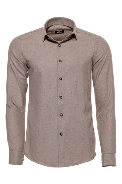 Slim Fit Cotton Plain Beige Men Lumberjack Shirt - Wessi