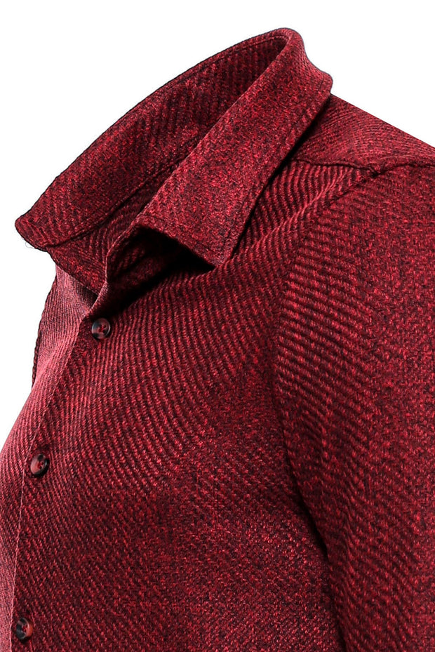 Slim Fit Cotton Plain Burgundy Men Lumberjack Shirt - Wessi