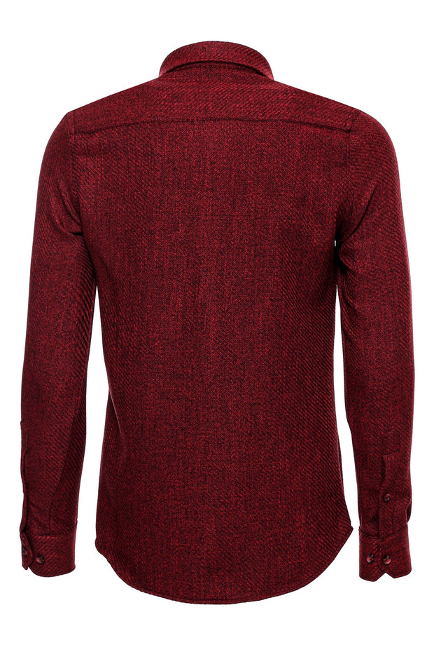 Slim Fit Cotton Plain Burgundy Men Lumberjack Shirt - Wessi