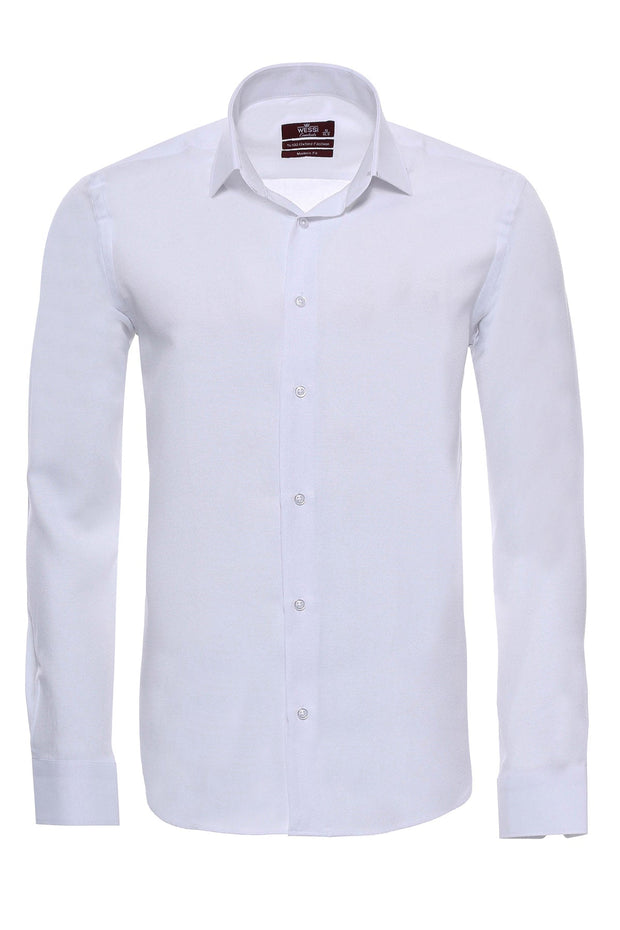 Oxford Patterned Long Sleeves Slim Fit White Men Shirt - Wessi