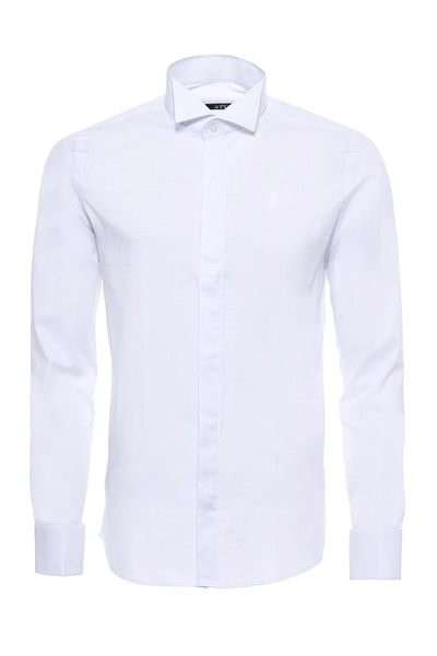 White Plain Stand Collar Formal Tuxedo Shirt - Wessi