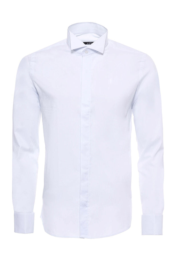 White Plain Stand Collar Formal Tuxedo Shirt - Wessi