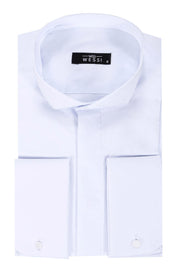 White Plain Stand Collar Formal Tuxedo Shirt - Wessi