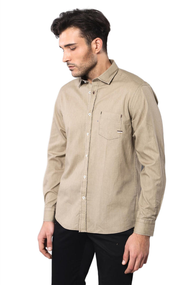 Cotton Long Sleeves Beige Men Shirt - Wessi