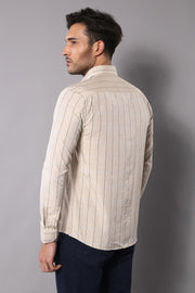 Beige Slim Fit Plaid Men's Shirt | Wessi