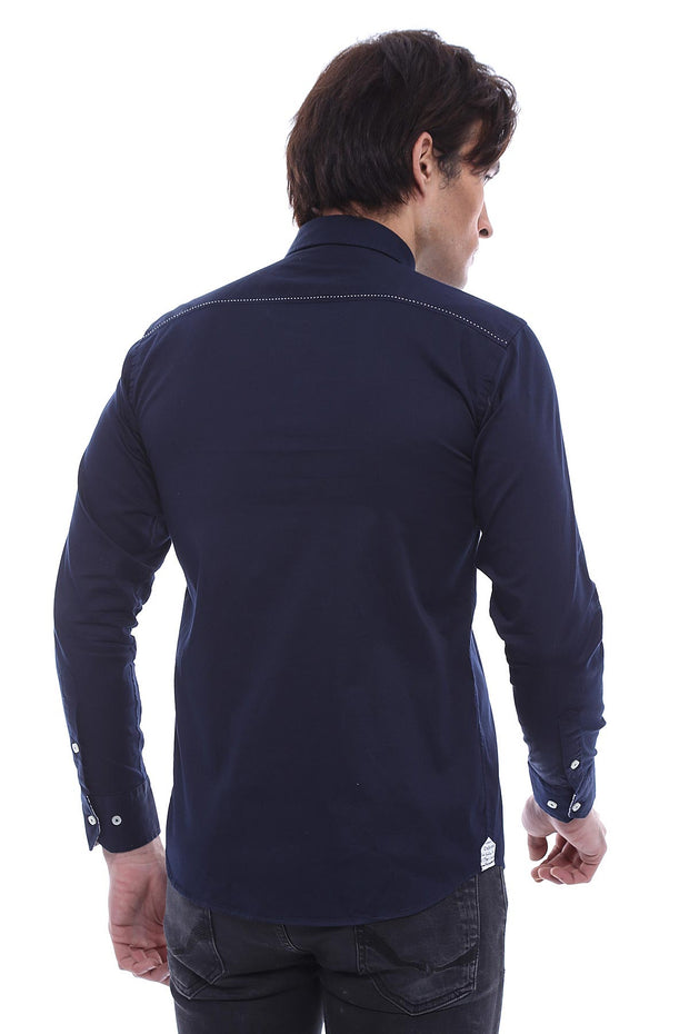 Emblemed Long Sleeve Navy Blue Shirt - Wessi