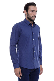 Navy Blue Floral Patterned Slim Fit Shirt - Wessi