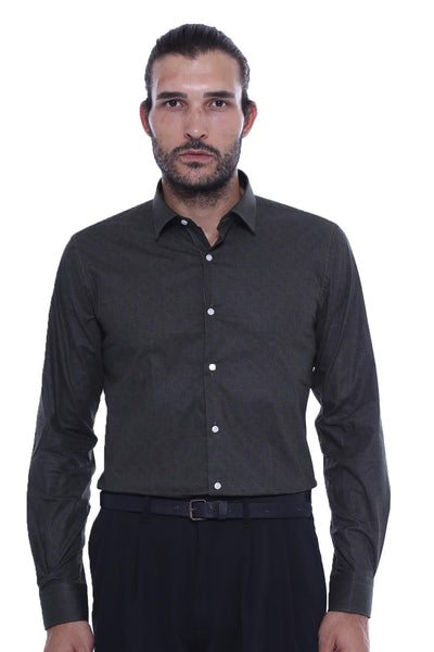 Green Self Patterned Slimfit Shirt - Wessi